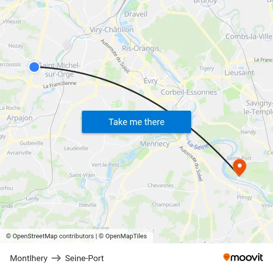 Montlhery to Seine-Port map