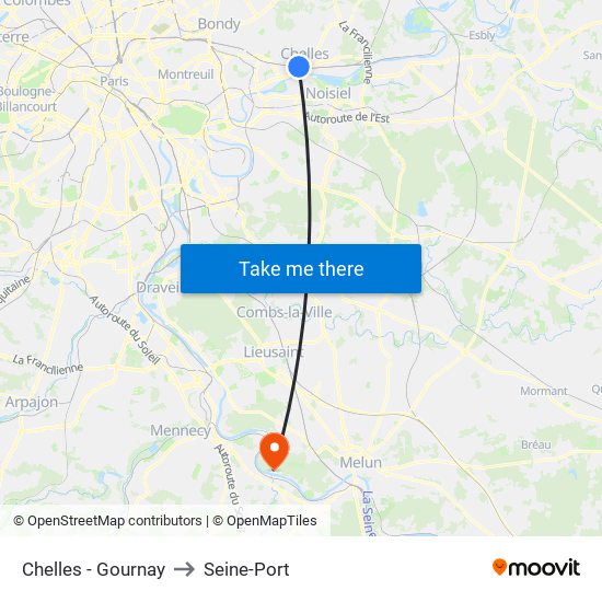 Chelles - Gournay to Seine-Port map