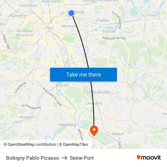 Bobigny Pablo Picasso to Seine-Port map