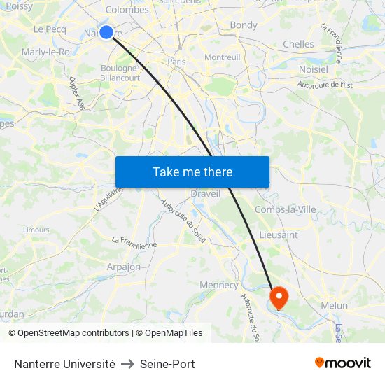 Nanterre Université to Seine-Port map