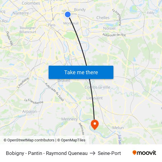 Bobigny - Pantin - Raymond Queneau to Seine-Port map