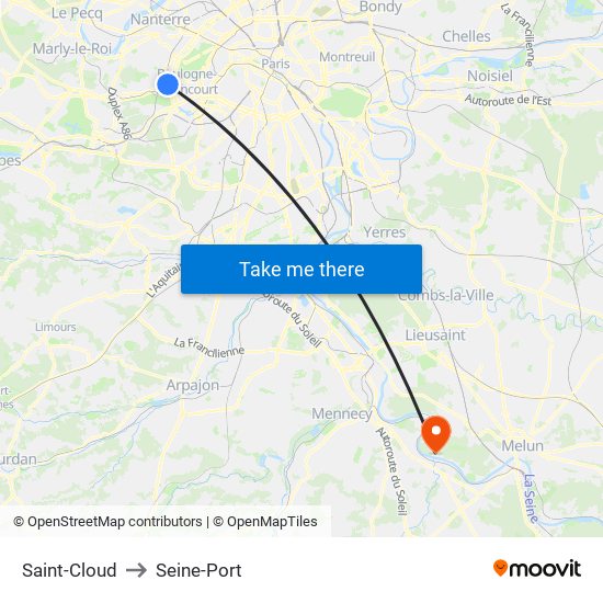 Saint-Cloud to Seine-Port map