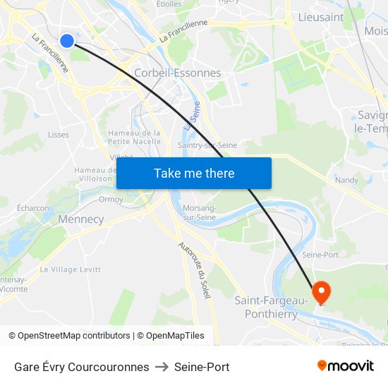 Gare Évry Courcouronnes to Seine-Port map