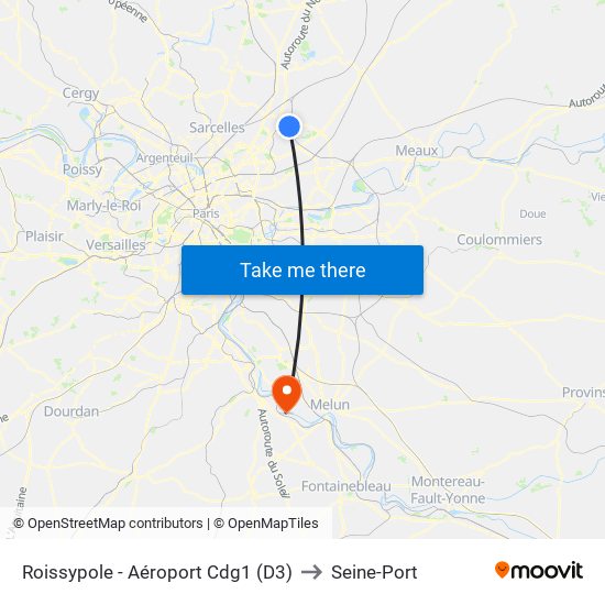 Roissypole - Aéroport Cdg1 (D3) to Seine-Port map