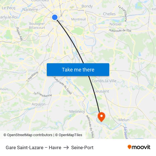 Gare Saint-Lazare – Havre to Seine-Port map