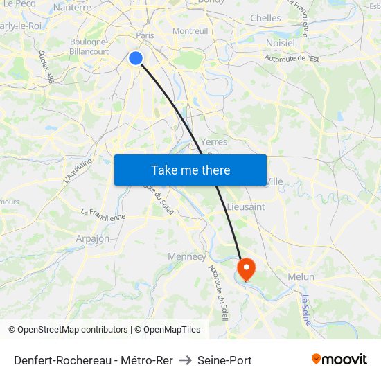 Denfert-Rochereau - Métro-Rer to Seine-Port map