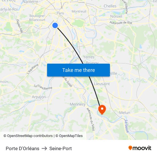 Porte D'Orléans to Seine-Port map