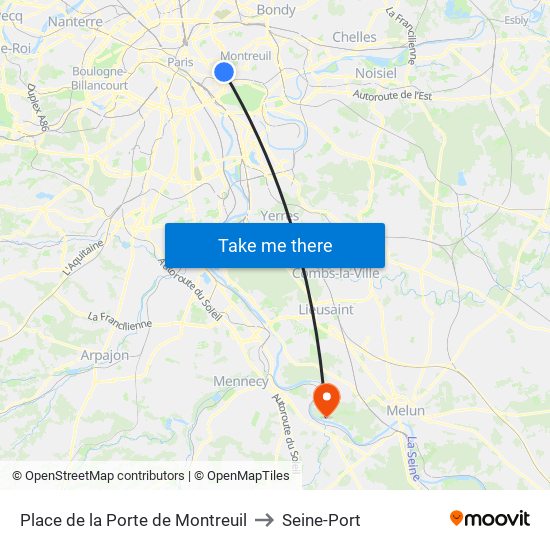 Place de la Porte de Montreuil to Seine-Port map