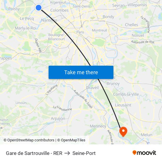 Gare de Sartrouville - RER to Seine-Port map