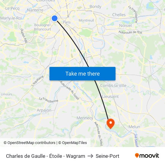 Charles de Gaulle - Étoile - Wagram to Seine-Port map