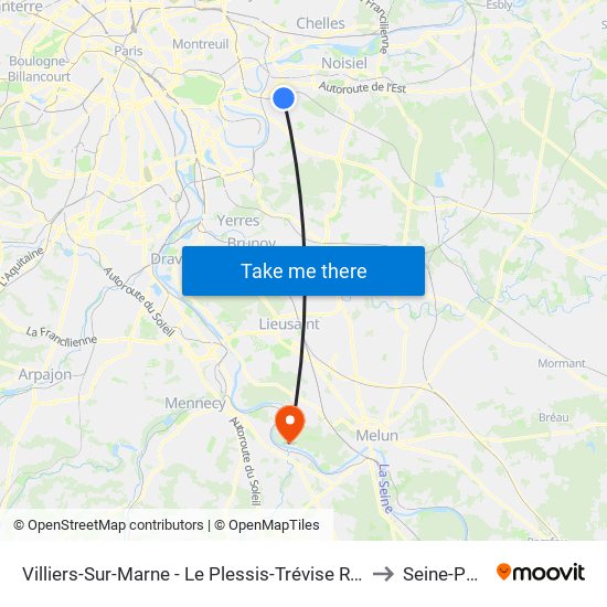 Villiers-Sur-Marne - Le Plessis-Trévise RER to Seine-Port map