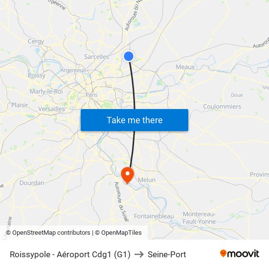 Roissypole - Aéroport Cdg1 (G1) to Seine-Port map
