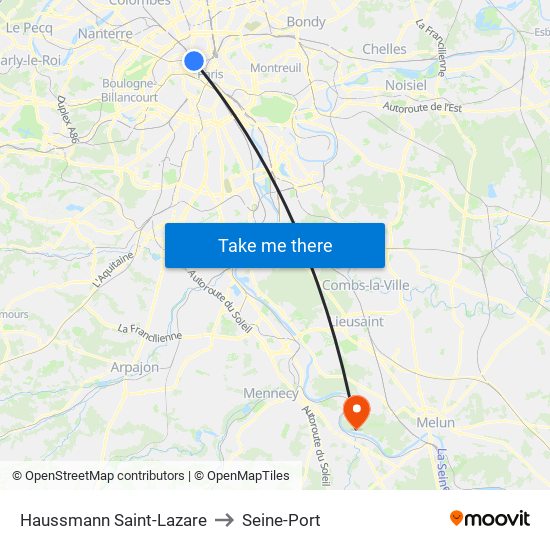Haussmann Saint-Lazare to Seine-Port map