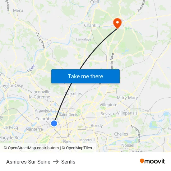 Asnieres-Sur-Seine to Senlis map