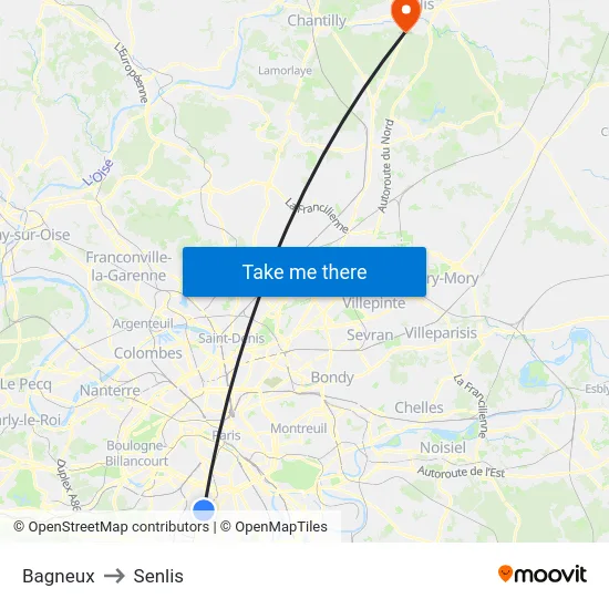 Bagneux to Senlis map