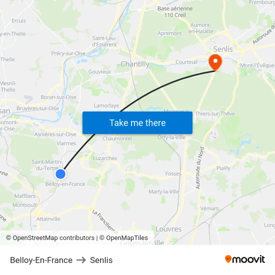 Belloy-En-France to Senlis map