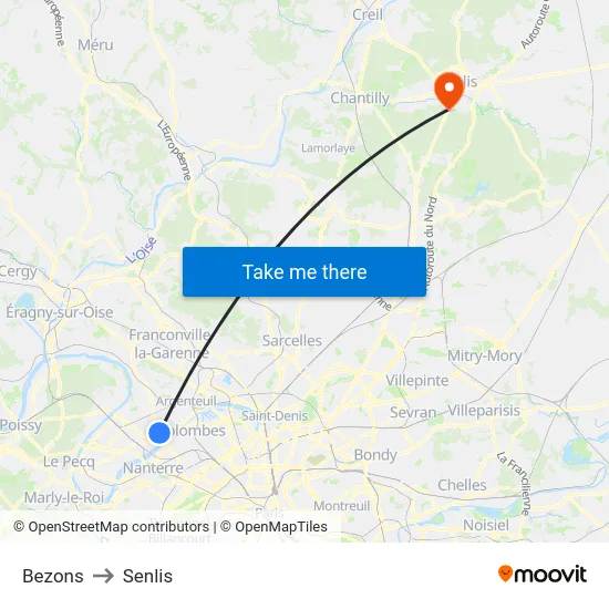 Bezons to Senlis map