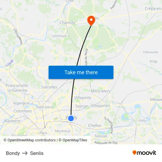 Bondy to Senlis map