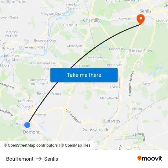 Bouffemont to Senlis map