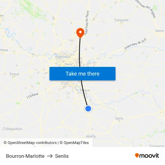 Bourron-Marlotte to Senlis map