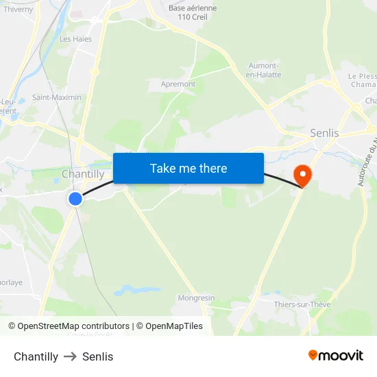 Chantilly to Senlis map