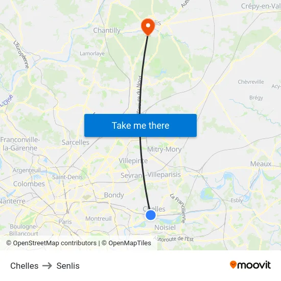 Chelles to Senlis map