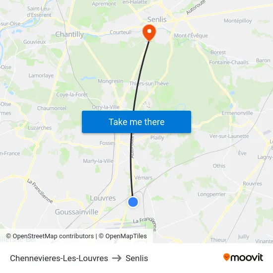 Chennevieres-Les-Louvres to Senlis map
