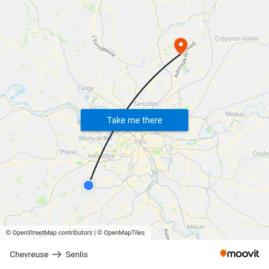 Chevreuse to Senlis map