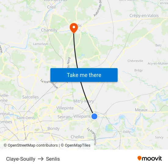 Claye-Souilly to Senlis map