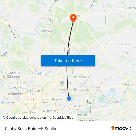 Clichy-Sous-Bois to Senlis map