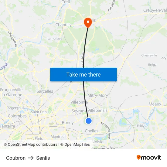 Coubron to Senlis map