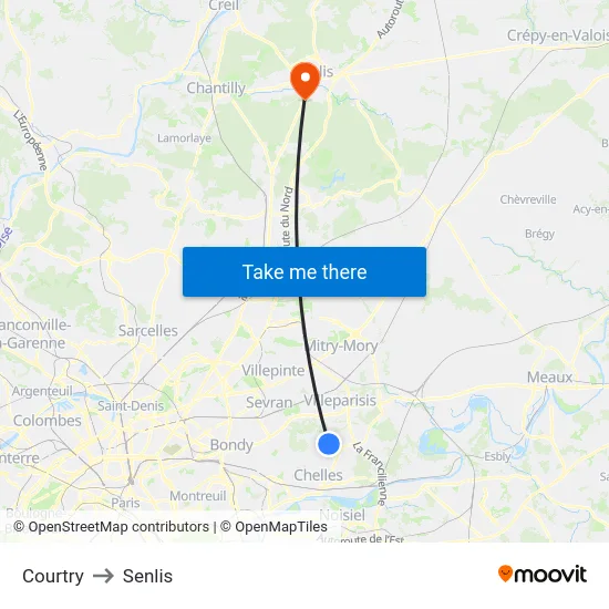 Courtry to Senlis map