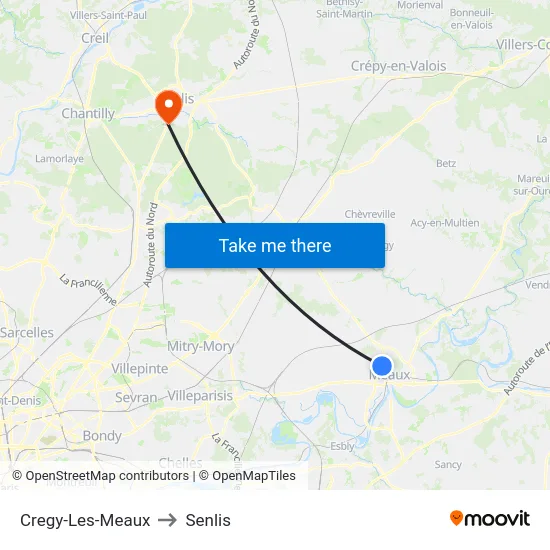 Cregy-Les-Meaux to Senlis map