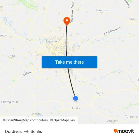 Dordives to Senlis map