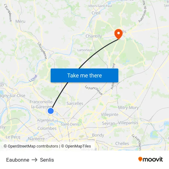 Eaubonne to Senlis map