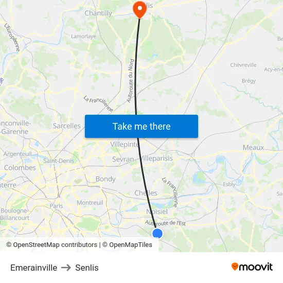 Emerainville to Senlis map