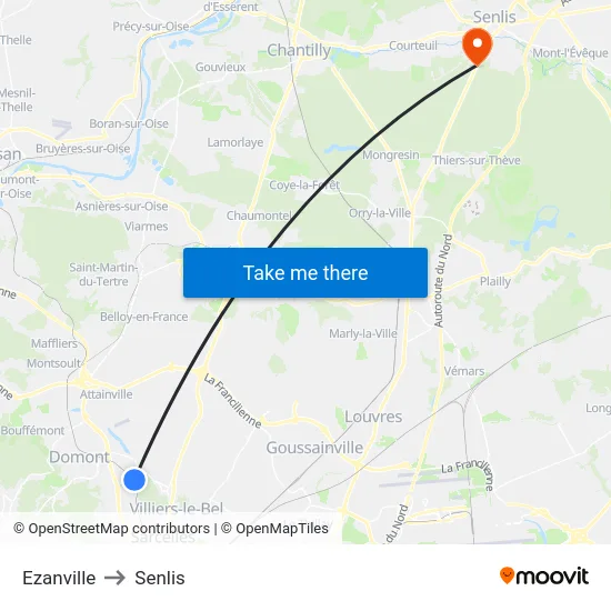 Ezanville to Senlis map