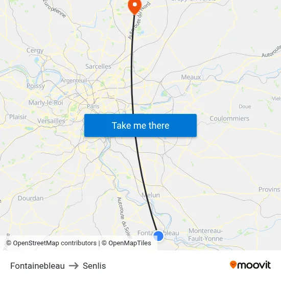 Fontainebleau to Senlis map