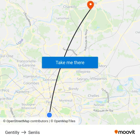 Gentilly to Senlis map