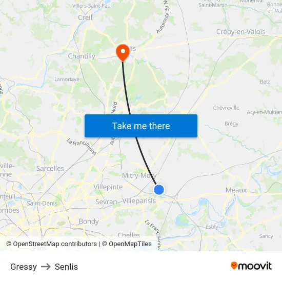 Gressy to Senlis map