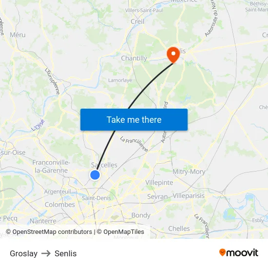 Groslay to Senlis map