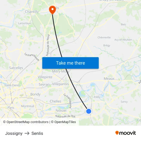 Jossigny to Senlis map