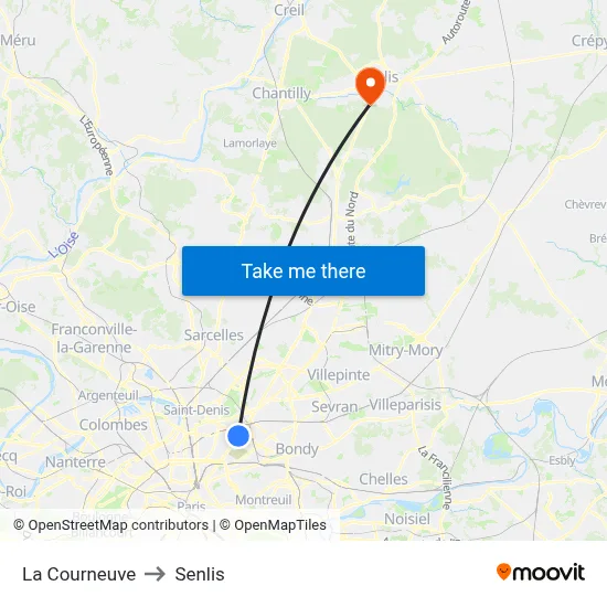 La Courneuve to Senlis map