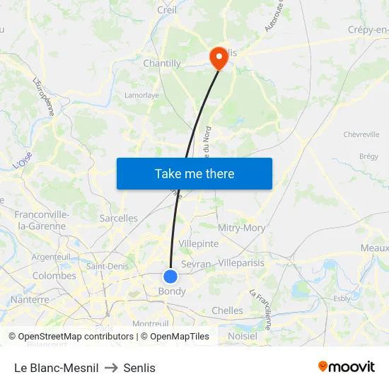 Le Blanc-Mesnil to Senlis map
