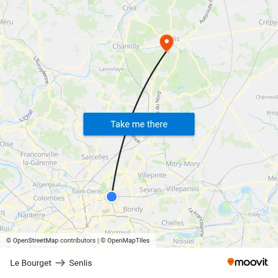 Le Bourget to Senlis map