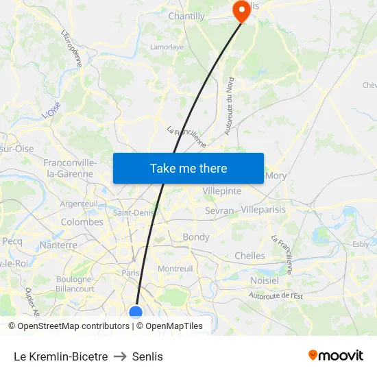 Le Kremlin-Bicetre to Senlis map