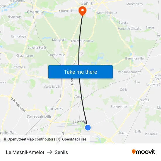 Le Mesnil-Amelot to Senlis map