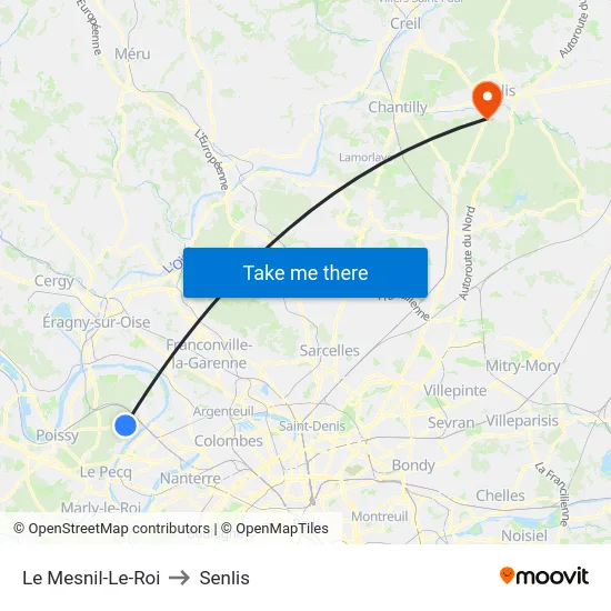 Le Mesnil-Le-Roi to Senlis map