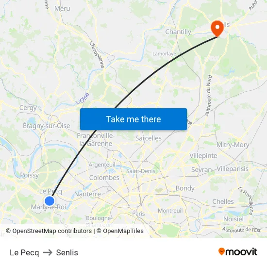 Le Pecq to Senlis map