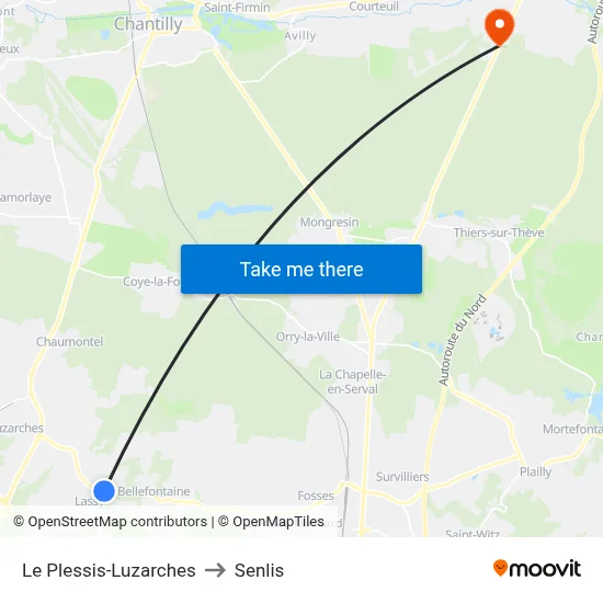 Le Plessis-Luzarches to Senlis map